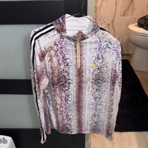 Long Sleeve Snake-Print Half-Zip Top - White/Purple